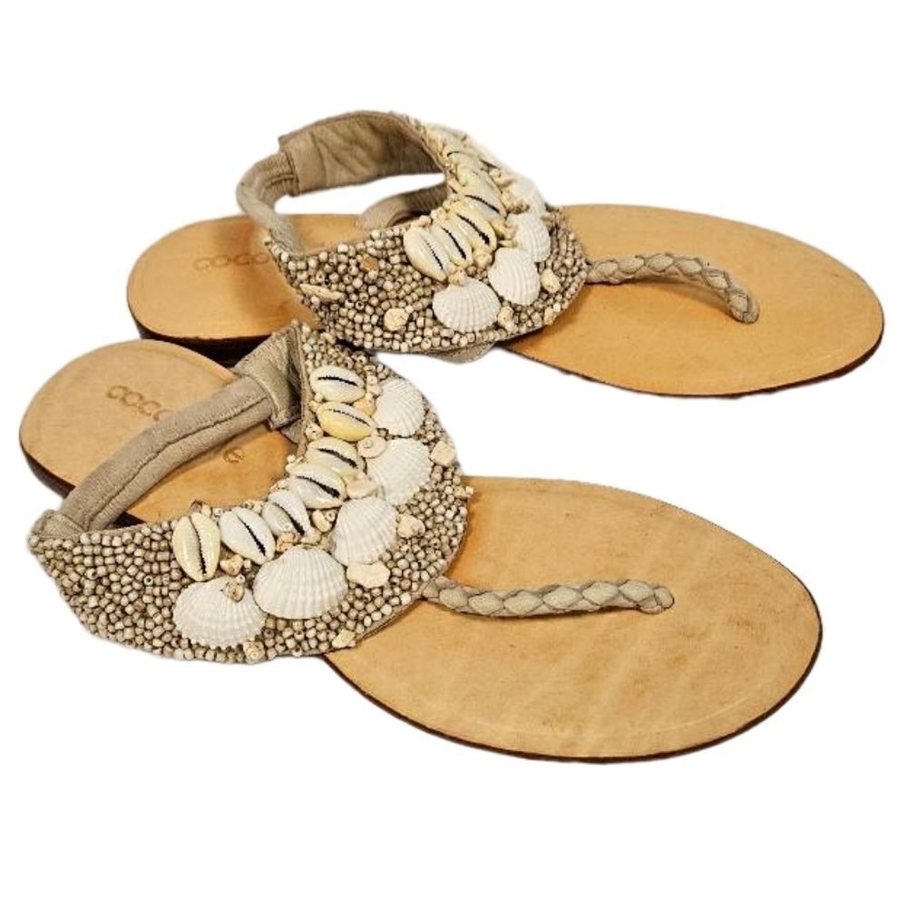 Rare Cocobelle Italian Leather Sandals Embellished with shells sz 6.5